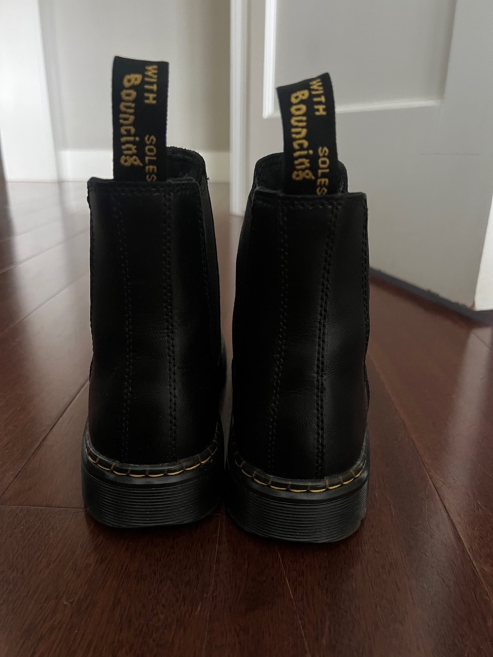 Black Leather, Doc Marten, Chelsea Boots with Yellow Stitching - Picture 2 of 6